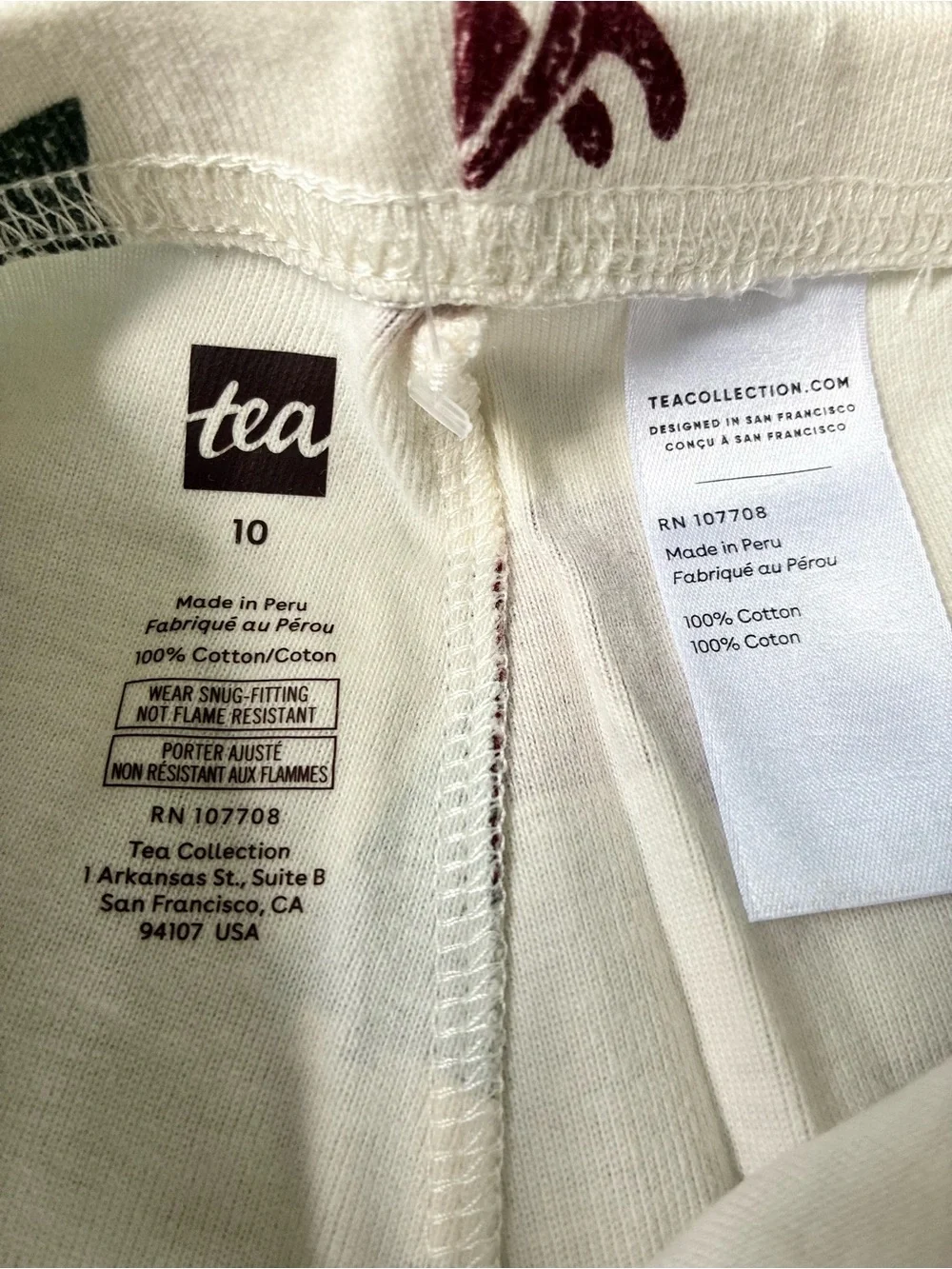 NWT - Tea Collection Holiday Pajamas (Cream/Burgundy/Green) Size 10